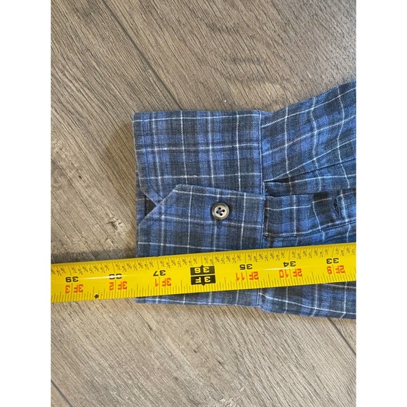 CASTANGIA 1850 Mens 17.5/44 XL Linen Long Sleeve Plaid Button Up Shirt Italian - Picture 7 of 10